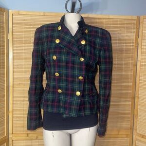 Vintage JH Collectibles military-style double-breasted wool blue plaid jacket 10